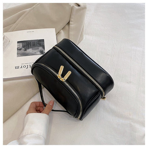 Danoz Fashion - Black Large Capacity Double Layer PU Leather Makeup Bag - Portable Travel Cosmetic Organizer Case - danozdirect