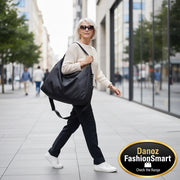 Danoz Fashion - Black Large - Capacity Nylon Sports Fitness Bag(42x27x23cm) - Multi - functional Yoga Training & Travel Duffel, Waterproof Solid Color - danozdirect