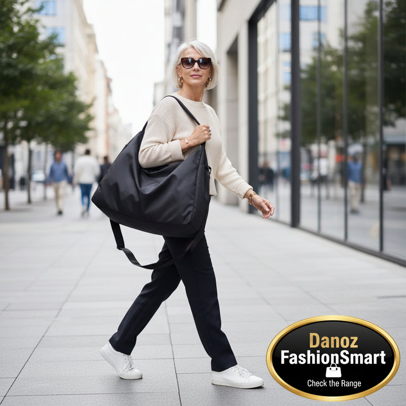 Danoz Fashion - Black Large - Capacity Nylon Sports Fitness Bag(42x27x23cm) - Multi - functional Yoga Training & Travel Duffel, Waterproof Solid Color - danozdirect