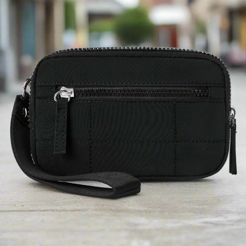 Danoz Fashion - Black RFID Blocking Nylon Wristlet Clutch Wallet - Compact Waterproof Pouch with Card Slots & ID Window - danozdirect