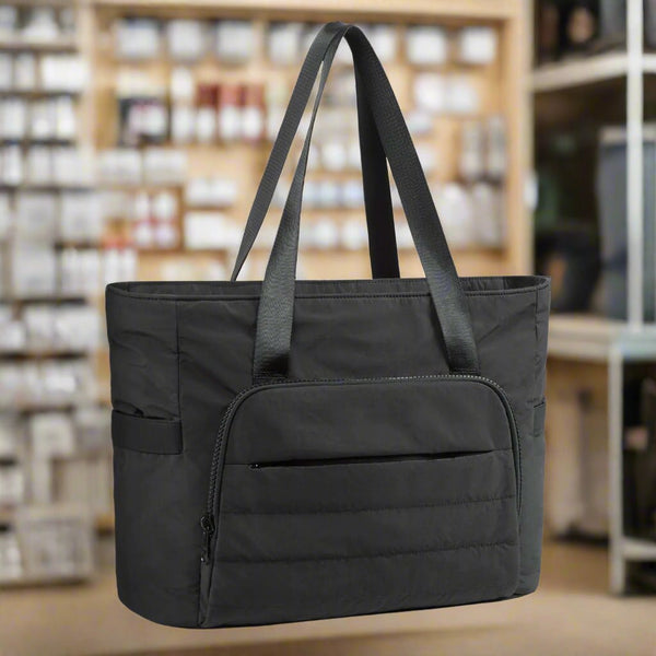 Danoz Fashion - Black Versatile Women's Gym Tote Bag with Yoga Mat Strap - 18L Carryall, Fits 15.6 Laptop, Multi - Pocket Organizer - danozdirect