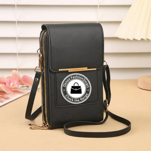 Danoz Fashion - Black Women's Cute Mini PU Leather Crossbody Phone Bag (19x12x4cm) - Touch Screen Window, Vertical Style - danozdirect