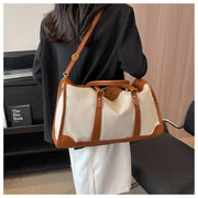Danoz Fashion - Brown Contrast Color Women's Travel Bag - Canvas & PU Leather Trim Luggage (43x27x19cm) - danozdirect