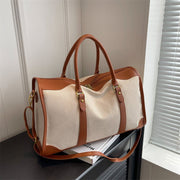 Danoz Fashion - Brown Contrast Color Women's Travel Bag - Canvas & PU Leather Trim Luggage (43x27x19cm) - danozdirect