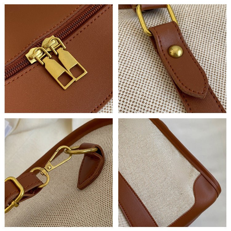 Danoz Fashion - Brown Contrast Color Women's Travel Bag - Canvas & PU Leather Trim Luggage (43x27x19cm) - danozdirect