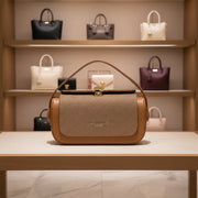 Danoz Fashion - Brown Elegant Top Handle Crossbody Bag - Structured PU Leather Box Purse for Women - danozdirect