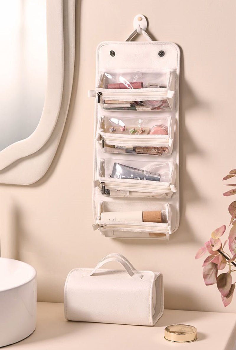 Danoz Fashion - Brown Roll - Up Travel Makeup Bag - Compact Cosmetic Organizer with Multiple Compartments - danozdirect