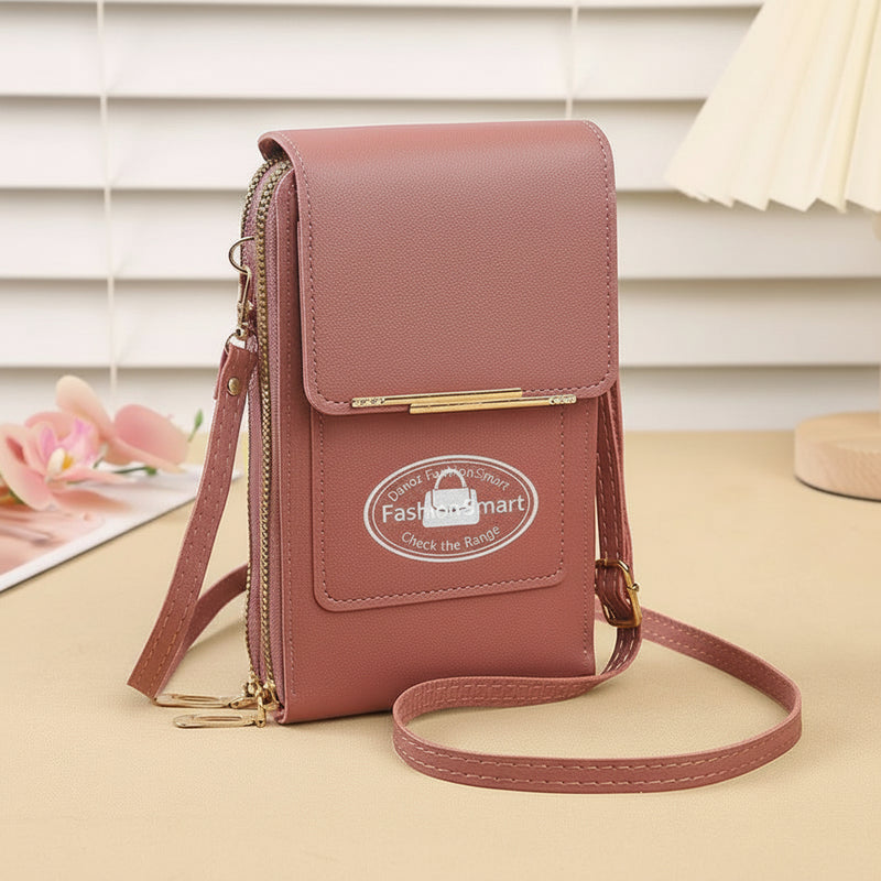 Danoz Fashion - Dark Pink Women's Cute Mini PU Leather Crossbody Phone Bag (19x12x4cm) - Touch Screen Window, Vertical Style - danozdirect