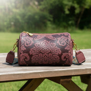 Danoz Fashion - Dark Purple Vintage Embossed Crossbody Barrel Bag with Wide Adjustable Guitar Strap - danozdirect