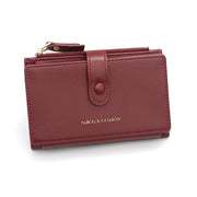 Danoz Fashion - Dark Red Compact Bifold Wallet for Women - High Capacity PU Leather Purse with Zipper Coin Pocket - danozdirect