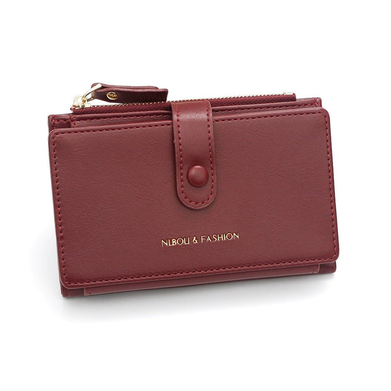 Danoz Fashion - Dark Red Compact Bifold Wallet for Women - High Capacity PU Leather Purse with Zipper Coin Pocket - danozdirect