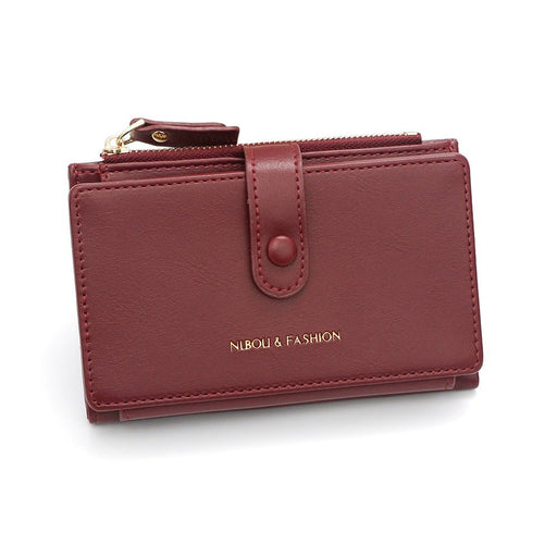 Danoz Fashion - Dark Red Compact Bifold Wallet for Women - High Capacity PU Leather Purse with Zipper Coin Pocket - danozdirect