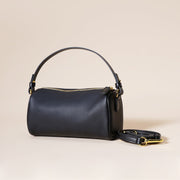 Danoz Fashion - Genuine Leather Boston Bag - Mini Barrel Crossbody & Top Handle Purse(black) - danozdirect