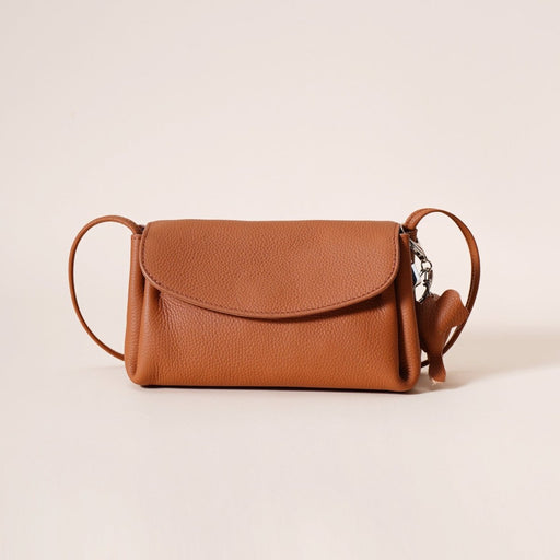 Danoz Fashion - Genuine Leather Flap Crossbody Bag with Elephant Charm - Compact & Stylish Shoulder Purse(Golden brown) - danozdirect