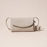 Danoz Fashion - Genuine Leather Flap Crossbody Bag with Elephant Charm - Compact & Stylish Shoulder Purse(White) - danozdirect