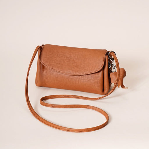 Danoz Fashion - Genuine Leather Flap Crossbody Bag with Elephant Charm - Compact & Stylish Shoulder Purse(White) - danozdirect