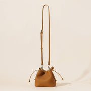 Danoz Fashion - Genuine Leather Mini Bucket Bag with Braided Handle - Chic Drawstring Crossbody Purse(Biscuit) - danozdirect