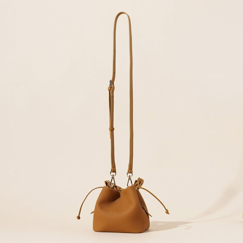 Danoz Fashion - Genuine Leather Mini Bucket Bag with Braided Handle - Chic Drawstring Crossbody Purse(Biscuit) - danozdirect