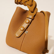 Danoz Fashion - Genuine Leather Mini Bucket Bag with Braided Handle - Chic Drawstring Crossbody Purse(Biscuit) - danozdirect