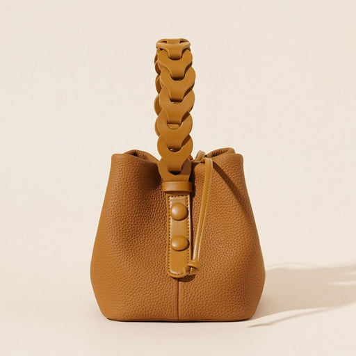 Danoz Fashion - Genuine Leather Mini Bucket Bag with Braided Handle - Chic Drawstring Crossbody Purse(Biscuit) - danozdirect