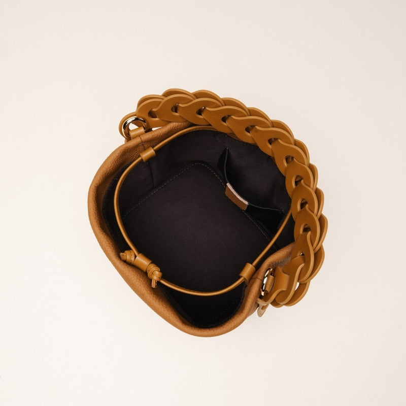 Danoz Fashion - Genuine Leather Mini Bucket Bag with Braided Handle - Chic Drawstring Crossbody Purse(Black) - danozdirect