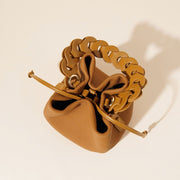 Danoz Fashion - Genuine Leather Mini Bucket Bag with Braided Handle - Chic Drawstring Crossbody Purse(Gray) - danozdirect