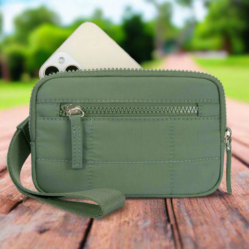 Danoz Fashion - Green RFID Blocking Nylon Wristlet Clutch Wallet - Compact Waterproof Pouch with Card Slots & ID Window - danozdirect