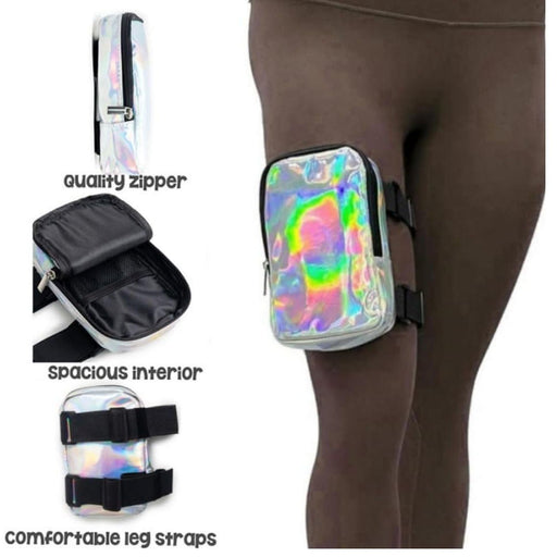Danoz Fashion - Green Shiny Holographic Thigh Holster Bag - Hands - Free Festival & Hiking Gear - danozdirect