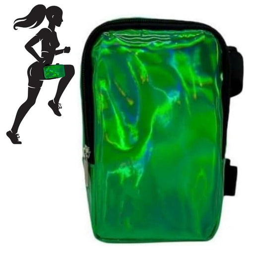 Danoz Fashion - Green Shiny Holographic Thigh Holster Bag - Hands - Free Festival & Hiking Gear - danozdirect