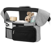 Danoz Fashion - Grey and Black Stitching Universal Stroller Organiser Caddy with Insulated Cup Holders and Detachable Wristlet - danozdirect