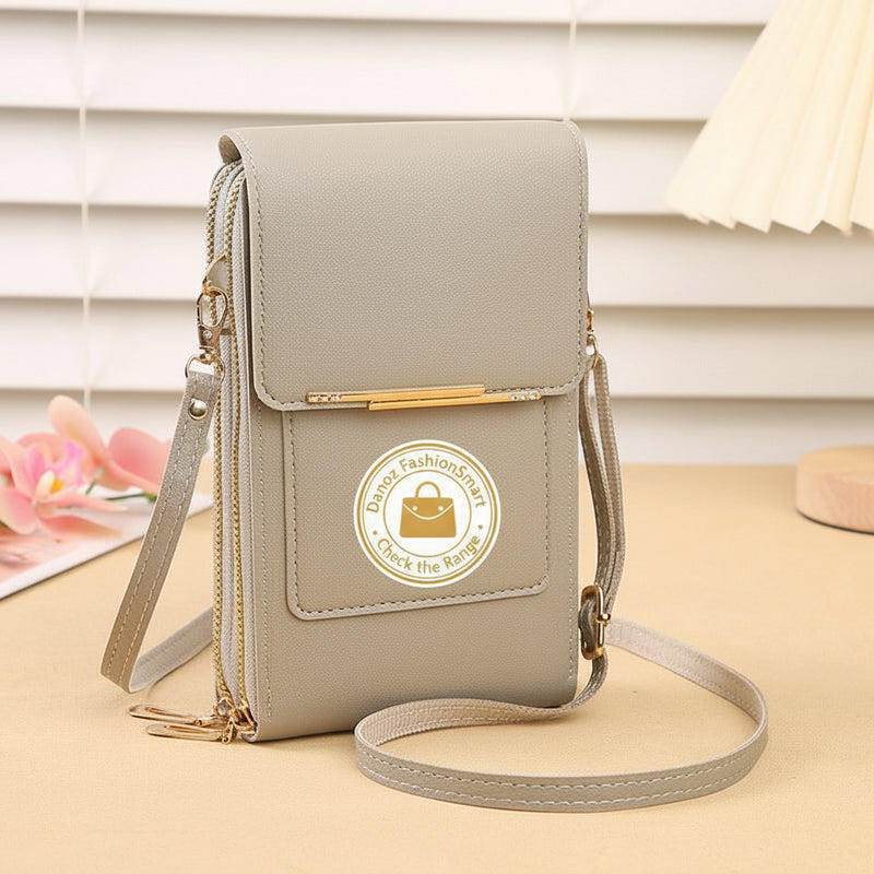 Danoz Fashion - Grey Women's Cute Mini PU Leather Crossbody Phone Bag (19x12x4cm) - Touch Screen Window, Vertical Style - danozdirect