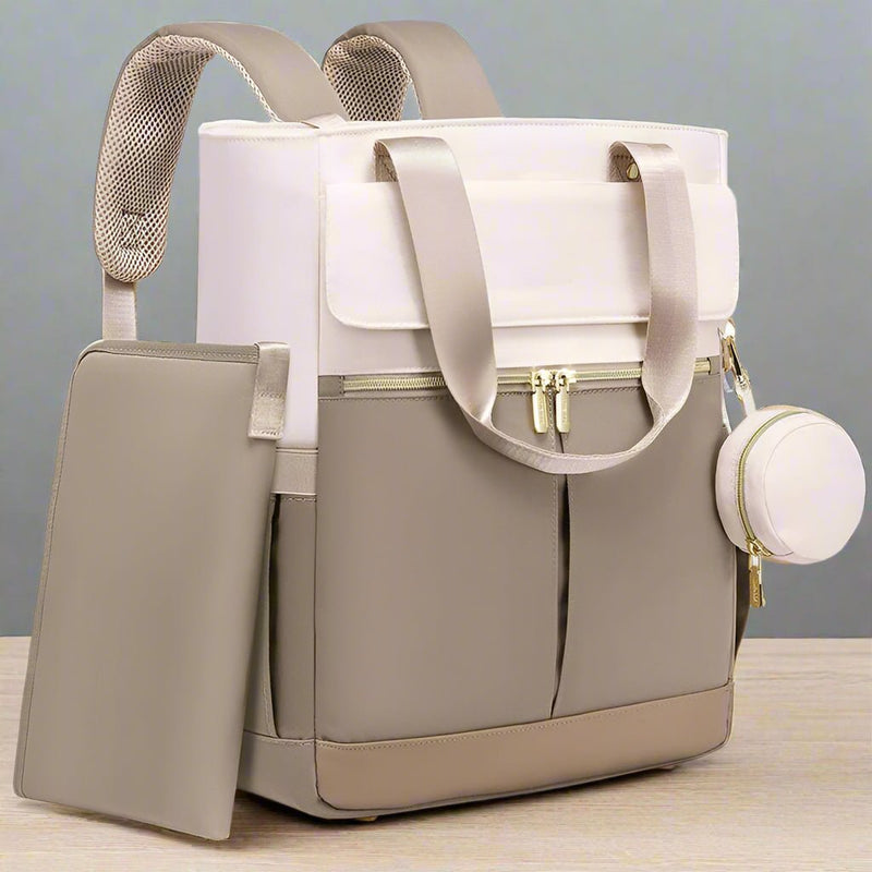 Danoz Fashion - Khaki and Beige Stylish Nappy Bag Backpack - Multi - Functional Diaper Bag with Insulated Pockets, Changing Pad & Pacifier Case - danozdirect