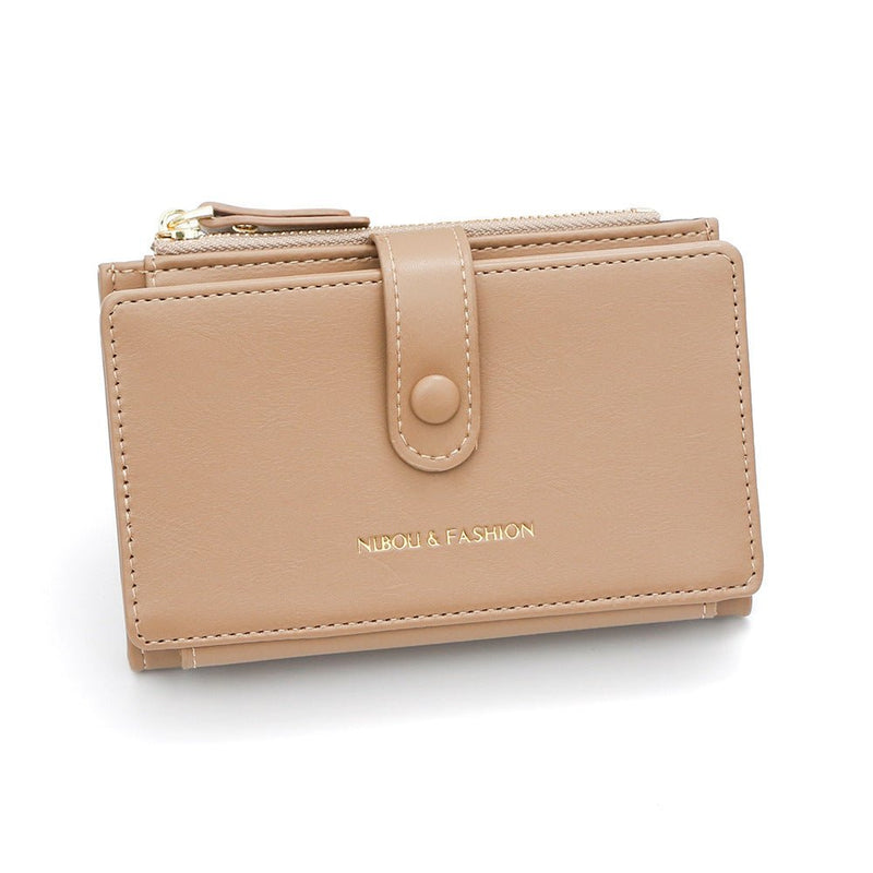 Danoz Fashion - Khaki Compact Bifold Wallet for Women - High Capacity PU Leather Purse with Zipper Coin Pocket - danozdirect