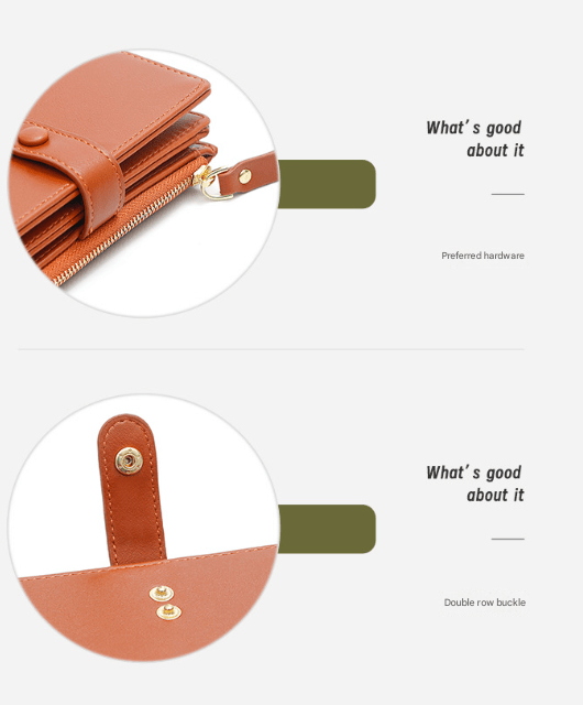 Danoz Fashion - Khaki Compact Bifold Wallet for Women - High Capacity PU Leather Purse with Zipper Coin Pocket - danozdirect
