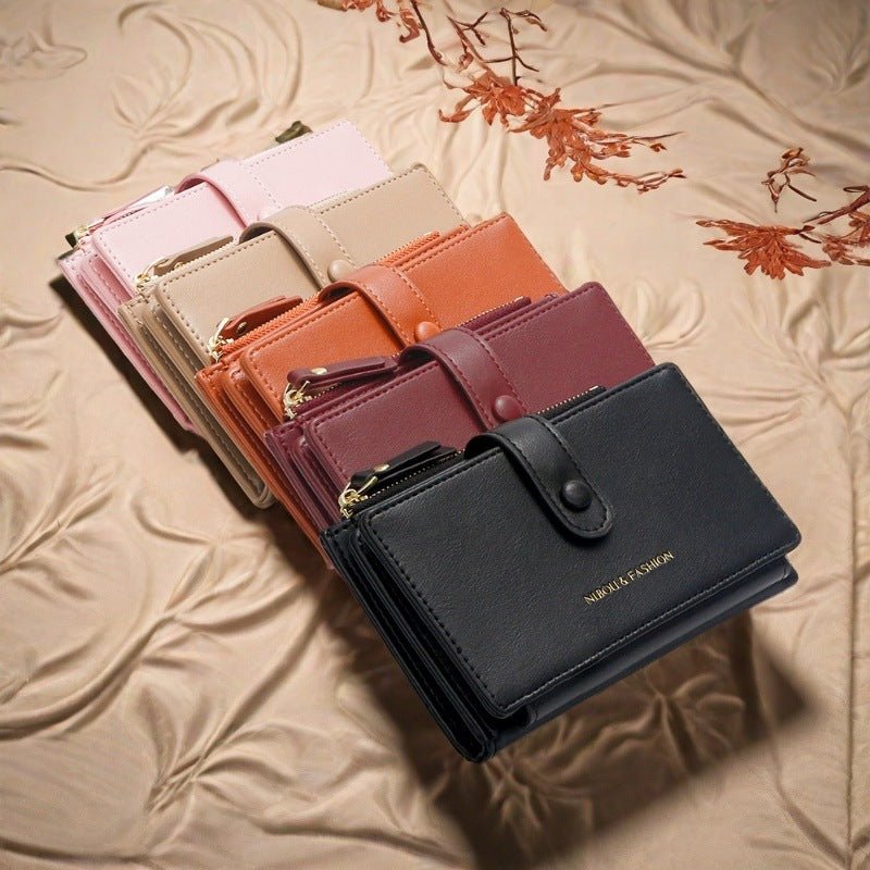 Danoz Fashion - Khaki Compact Bifold Wallet for Women - High Capacity PU Leather Purse with Zipper Coin Pocket - danozdirect