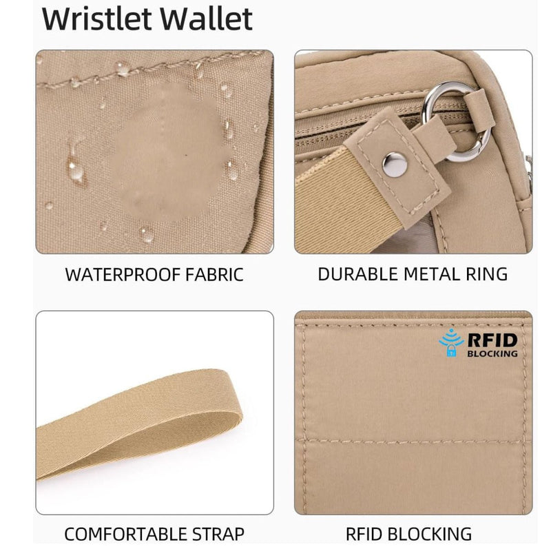 Danoz Fashion - Khaki RFID Blocking Nylon Wristlet Clutch Wallet - Compact Waterproof Pouch with Card Slots & ID Window - danozdirect