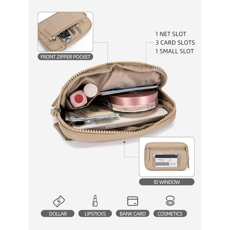 Danoz Fashion - Khaki RFID Blocking Nylon Wristlet Clutch Wallet - Compact Waterproof Pouch with Card Slots & ID Window - danozdirect