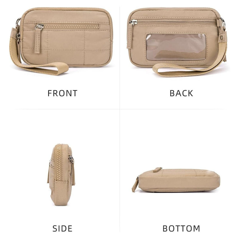 Danoz Fashion - Khaki RFID Blocking Nylon Wristlet Clutch Wallet - Compact Waterproof Pouch with Card Slots & ID Window - danozdirect