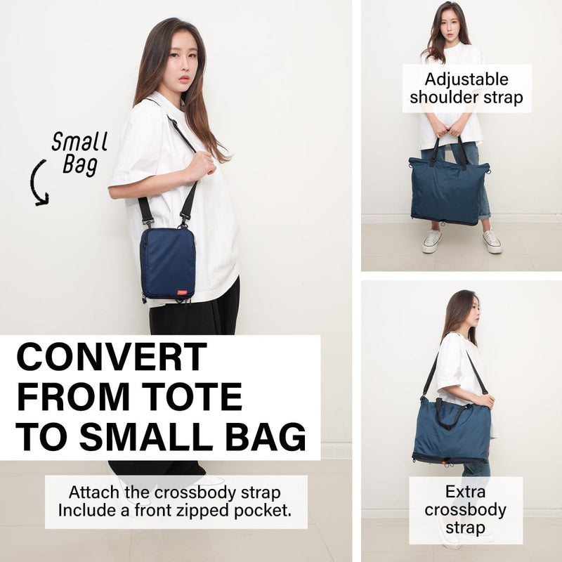 Danoz Fashion - KOELE - Shopper Bag Tote Bag Foldable Travel Laptop Grocery Nylon KO - DUAL NAVY - danozdirect
