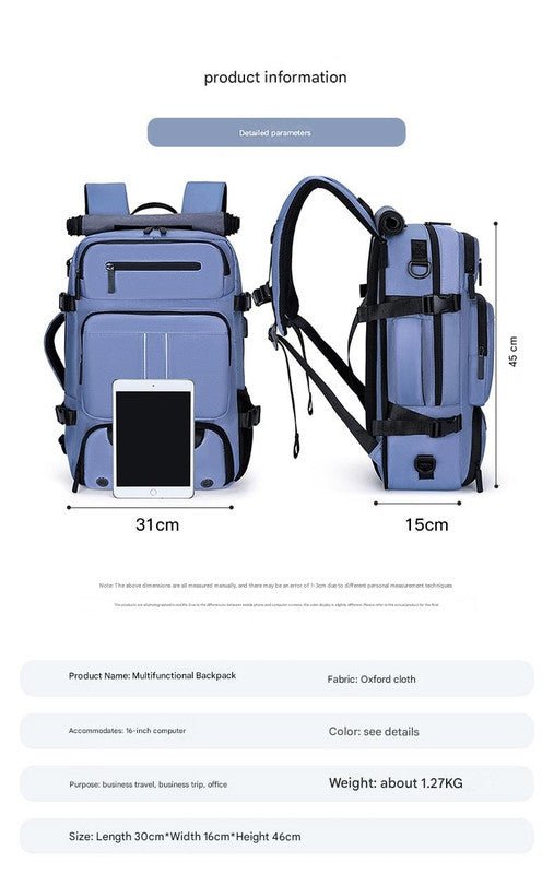 Danoz Fashion - Large Capacity Convertible Travel Backpack - 16" Laptop Compartment, Shoe Pouch & USB Port(blue) - danozdirect