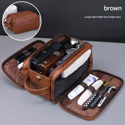 Danoz Fashion - Large Capacity PU Leather Toiletry Bag - Multi - Compartment Dopp Kit & Cosmetic Organizer(Brown) - danozdirect