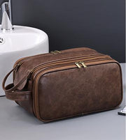 Danoz Fashion - Large Capacity PU Leather Toiletry Bag - Multi - Compartment Dopp Kit & Cosmetic Organizer(Tan) - danozdirect