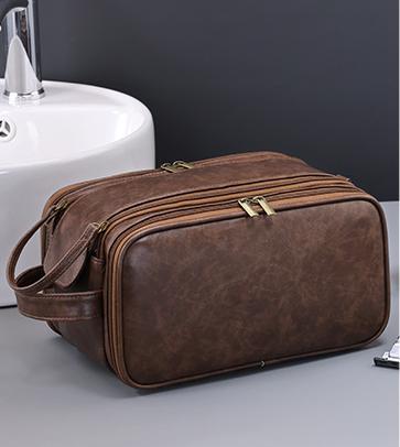 Danoz Fashion - Large Capacity PU Leather Toiletry Bag - Multi - Compartment Dopp Kit & Cosmetic Organizer(Tan) - danozdirect