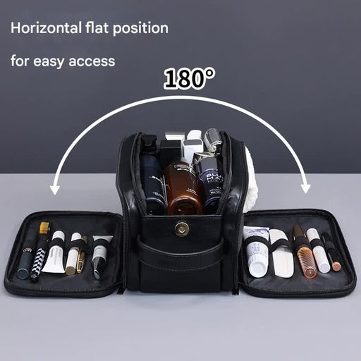 Danoz Fashion - Large Capacity PU Leather Toiletry Bag - Multi - Compartment Dopp Kit & Cosmetic Organizer(Tan) - danozdirect