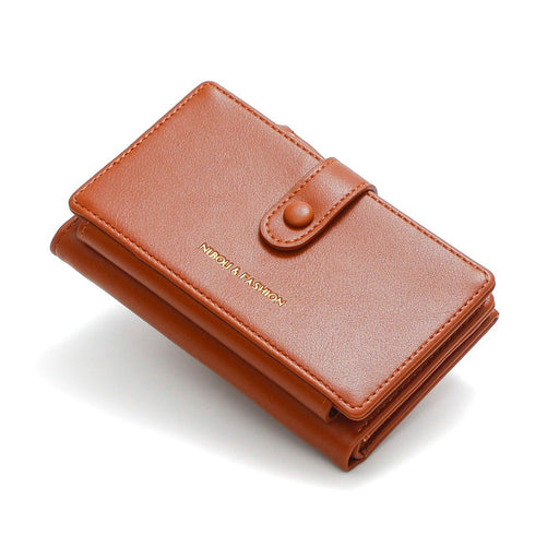Danoz Fashion - Light Brown Compact Bifold Wallet for Women - High Capacity PU Leather Purse with Zipper Coin Pocket - danozdirect