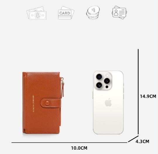 Danoz Fashion - Light Brown Compact Bifold Wallet for Women - High Capacity PU Leather Purse with Zipper Coin Pocket - danozdirect
