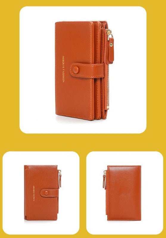Danoz Fashion - Light Brown Compact Bifold Wallet for Women - High Capacity PU Leather Purse with Zipper Coin Pocket - danozdirect