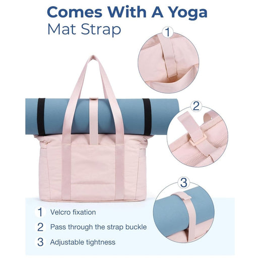 Danoz Fashion - Light Tan Versatile Women's Gym Tote Bag with Yoga Mat Strap - 18L Carryall, Fits 15.6 Laptop, Multi - Pocket Organizer - danozdirect