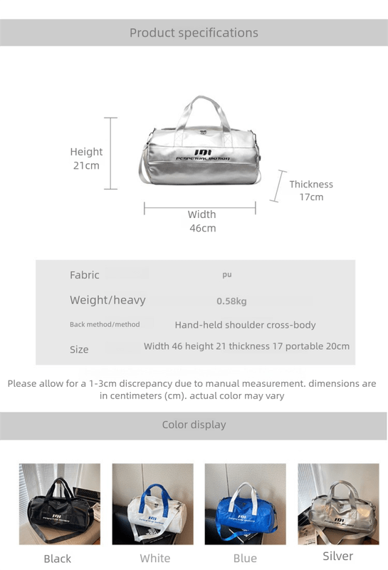 Danoz Fashion - Lightweight Sports Bag with Dedicated Shoe and Wet Gear Zone(silver) - danozdirect