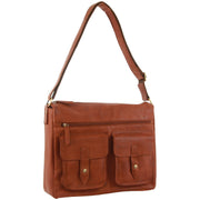 Danoz Fashion - Pierre Cardin Leather Briefcase Bag Tote Laptop Rustic Satchel Travel - Cognac - danozdirect
